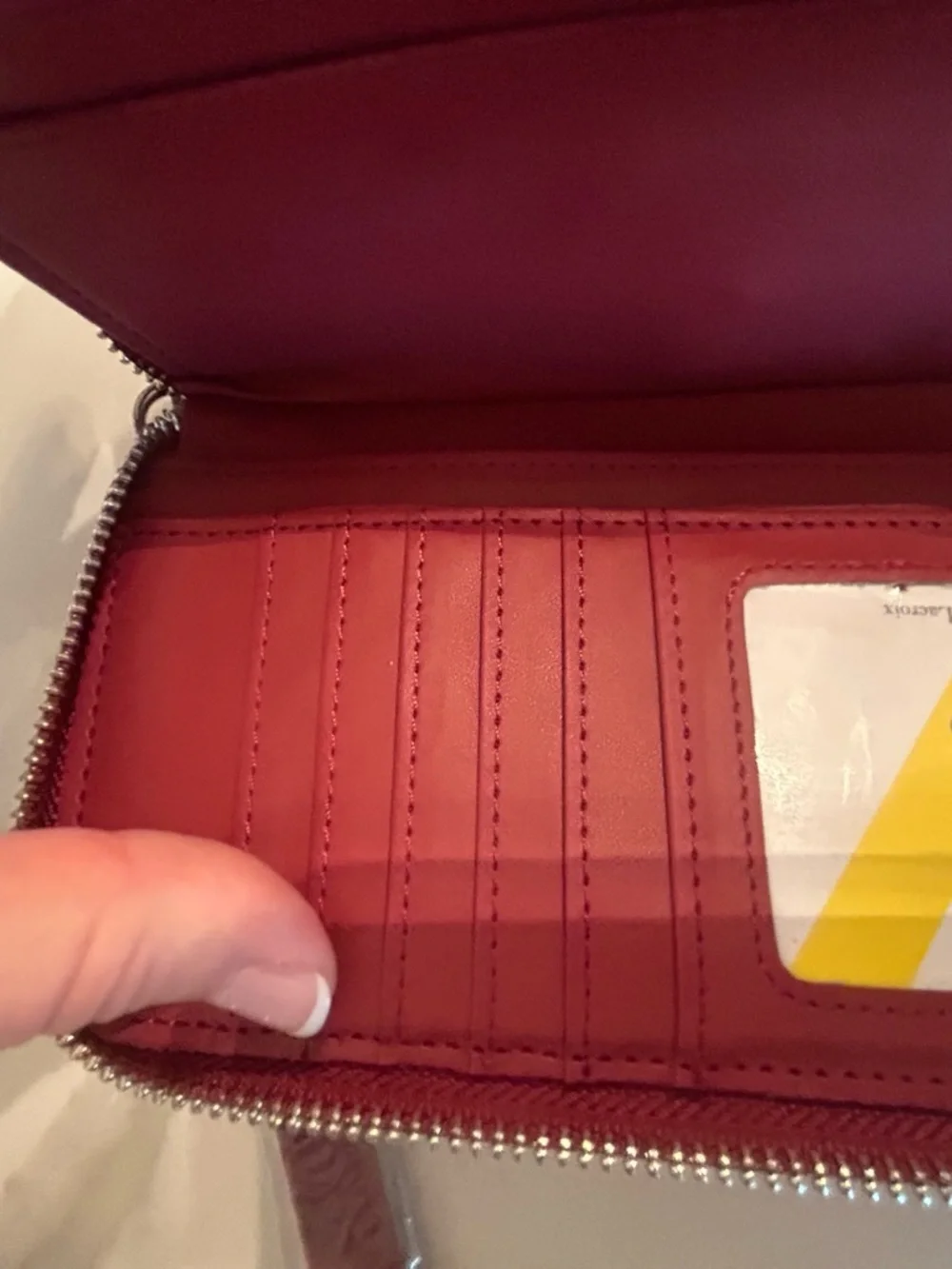 CXL Christian Lacroix faux crocco leather maroon red zip around wallet wristlet